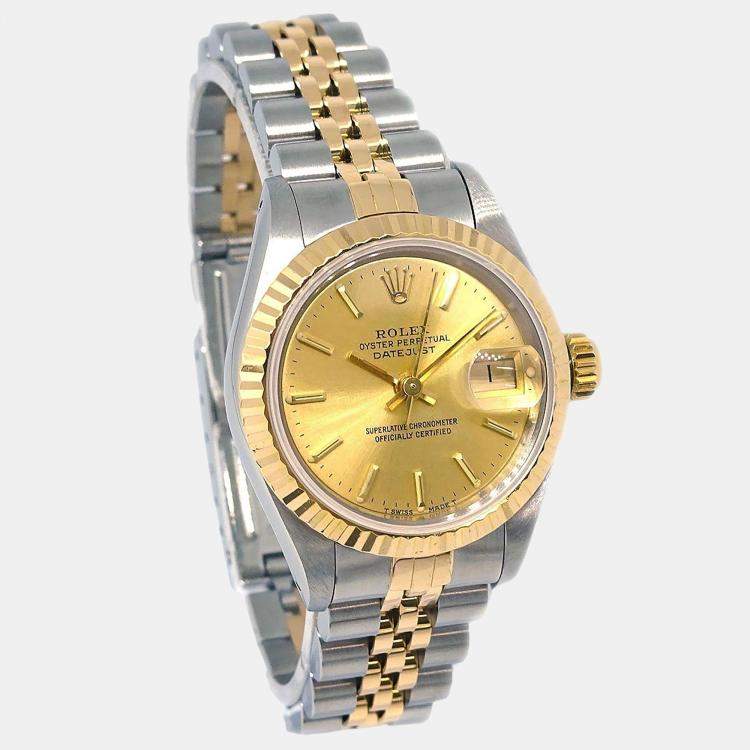 Pre Owned Rolex Datejust 69173 Automatic Champagne 18k Yellow Gold Stainless Steel Women's Wristwatch 26 mm