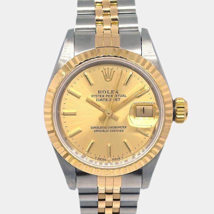 Pre Owned Rolex Datejust 69173 Automatic Champagne 18k Yellow Gold Stainless Steel Women's Wristwatch 26 mm