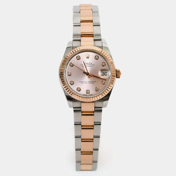 Pre Owned Rolex Datejust Automatic Pink Diamond 18k Rose Gold Stainless Steel Women's Wristwatch 31 mm