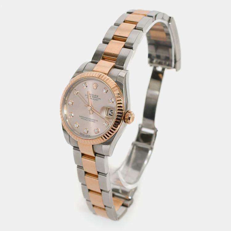 Pre Owned Rolex Datejust Automatic Pink Diamond 18k Rose Gold Stainless Steel Women's Wristwatch 31 mm