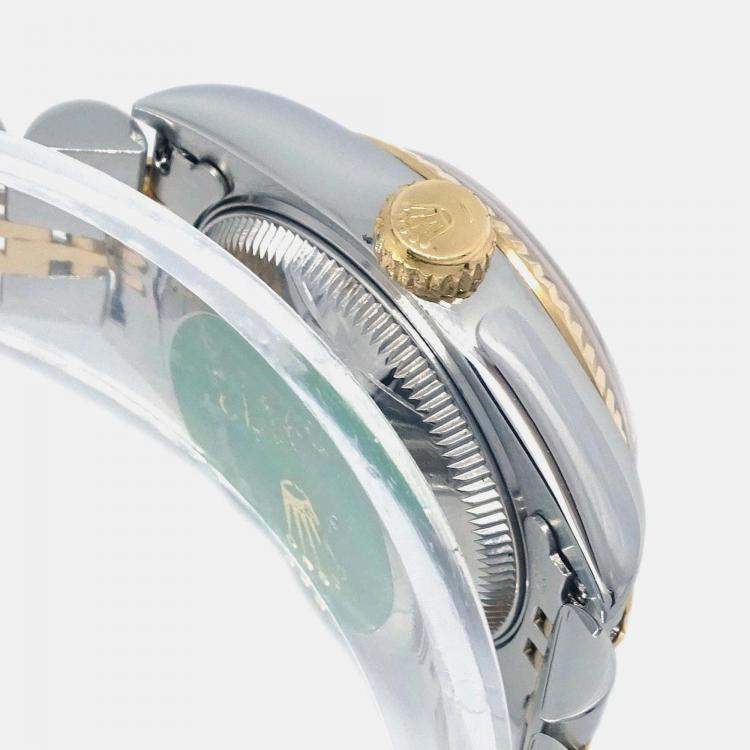 مملوكة مسبقًا Rolex Champagne 18k Yellow Gold Stainless Steel Datejust 69173 Automatic Women's Wristwatch 26 mm