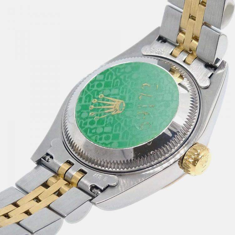 مملوكة مسبقًا Rolex Champagne 18k Yellow Gold Stainless Steel Datejust 69173 Automatic Women's Wristwatch 26 mm