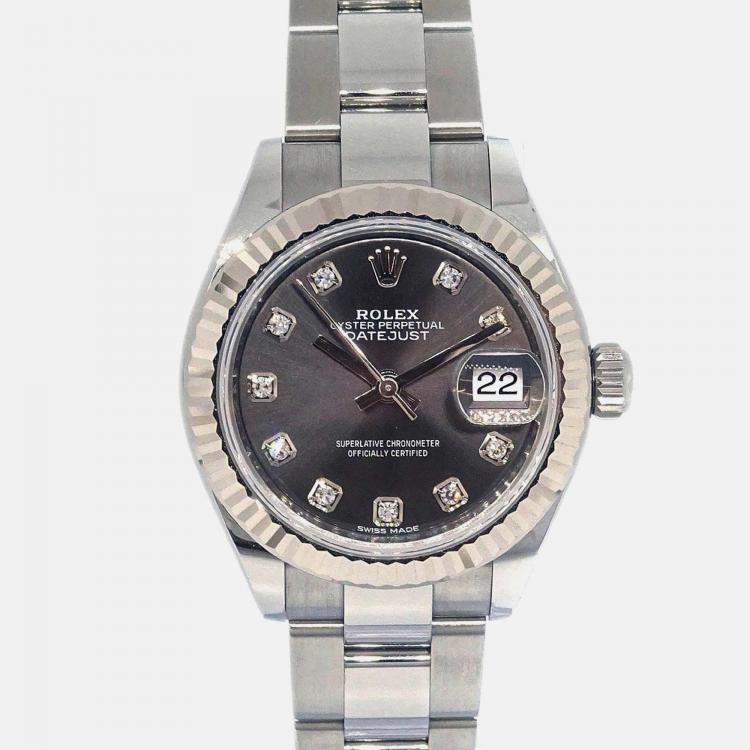 Pre Owned Rolex Datejust 279174 Automatic Black Stainless Steel Women's Wristwatch 28 mm