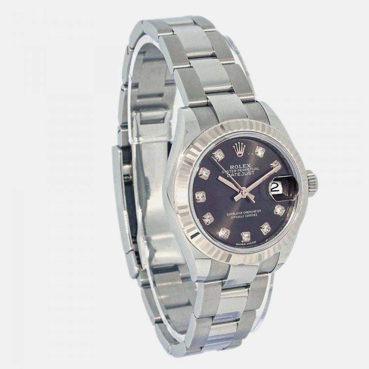 Pre Owned Rolex Datejust 279174 Automatic Black Stainless Steel Women's Wristwatch 28 mm