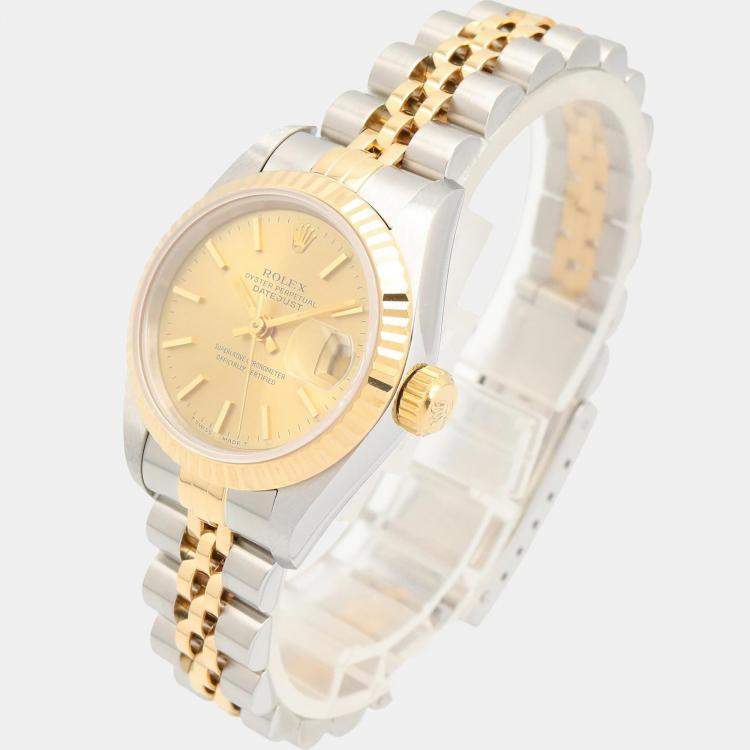 Pre Owned Rolex Datejust 69173 Automatic Champagne 18k Yellow Gold Stainless Steel Women's Wristwatch 26 mm