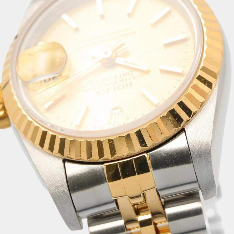 Pre Owned Rolex Datejust 69173 Automatic Champagne 18k Yellow Gold Stainless Steel Women's Wristwatch 26 mm