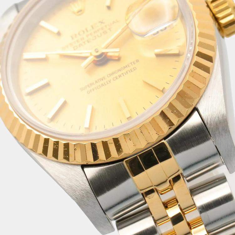 Pre Owned Rolex Datejust 69173 Automatic Champagne 18k Yellow Gold Stainless Steel Women's Wristwatch 26 mm