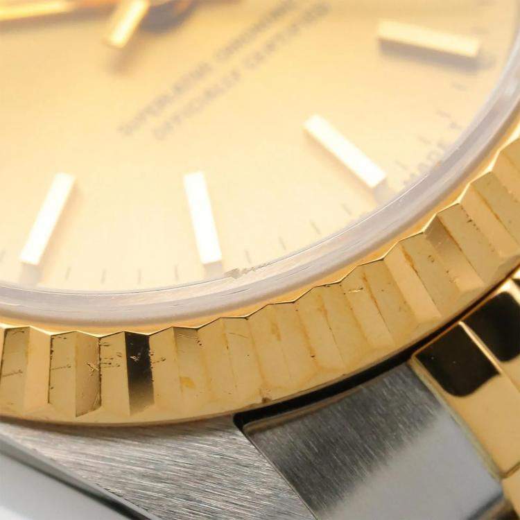 Pre Owned Rolex Datejust 69173 Automatic Champagne 18k Yellow Gold Stainless Steel Women's Wristwatch 26 mm