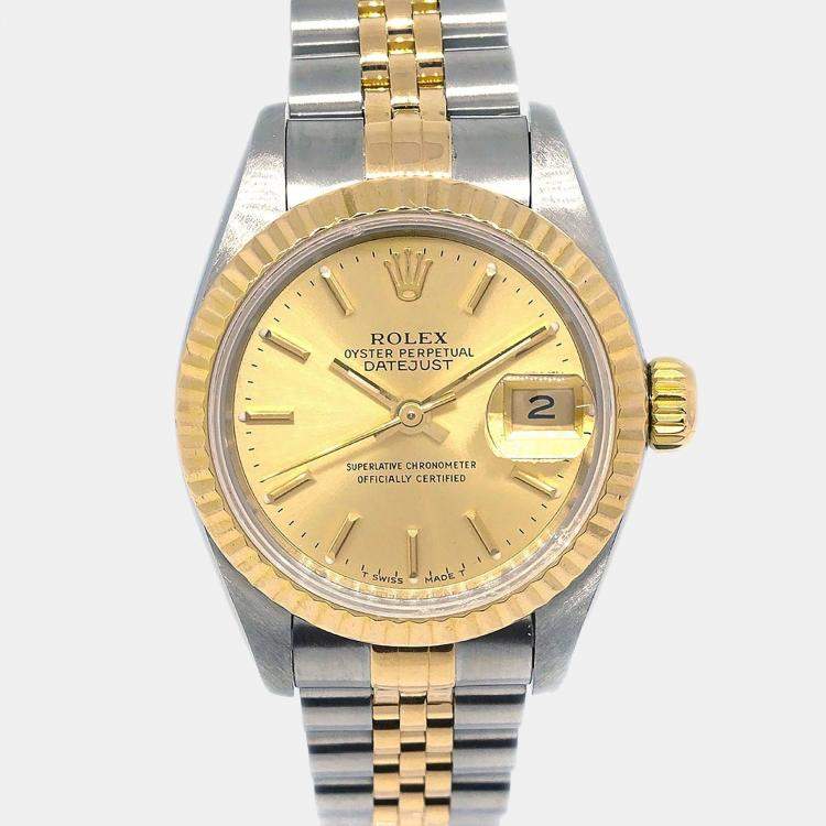 مملوكة مسبقًا Rolex Datejust 69173 Automatic Champagne 18k Yellow Gold Stainless Steel Women's Wristwatch 26 mm