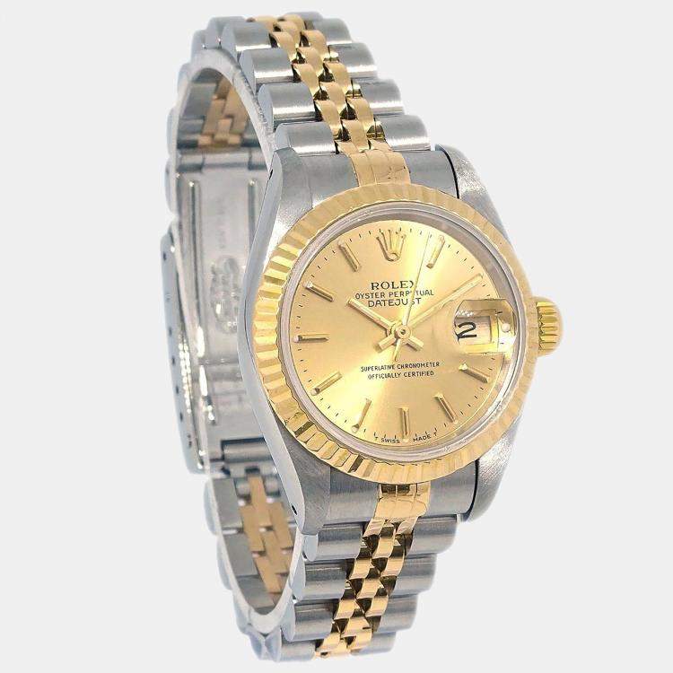 مملوكة مسبقًا Rolex Datejust 69173 Automatic Champagne 18k Yellow Gold Stainless Steel Women's Wristwatch 26 mm