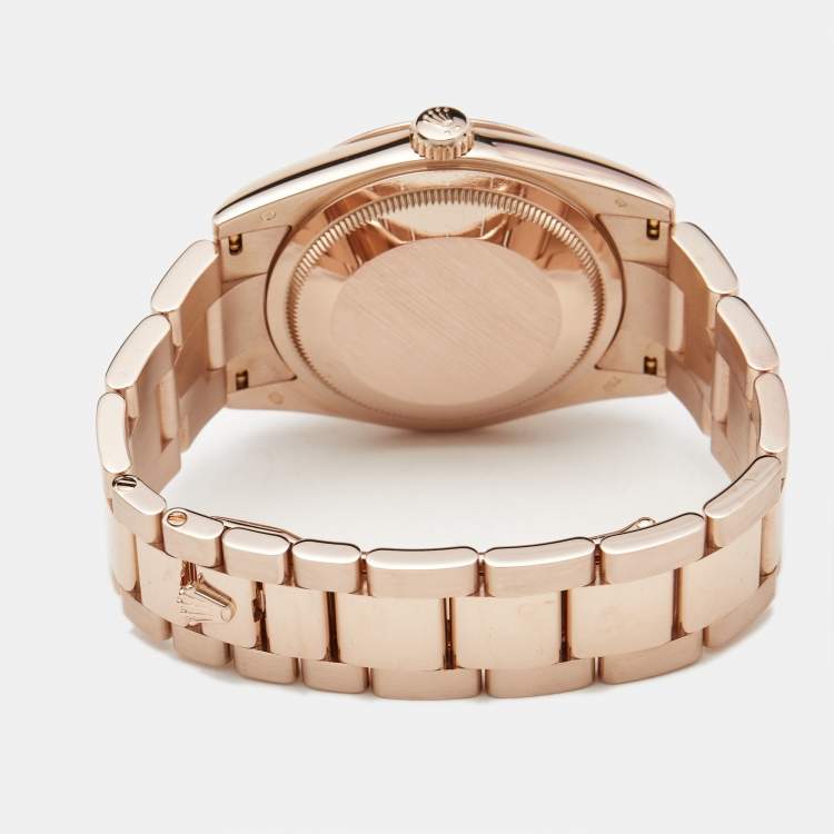 Pre Owned Rolex Day-Date 118205F Chocolate Brown Dial 18K Everose Gold Diamond Ruby Women's Wristwatch 36 mm