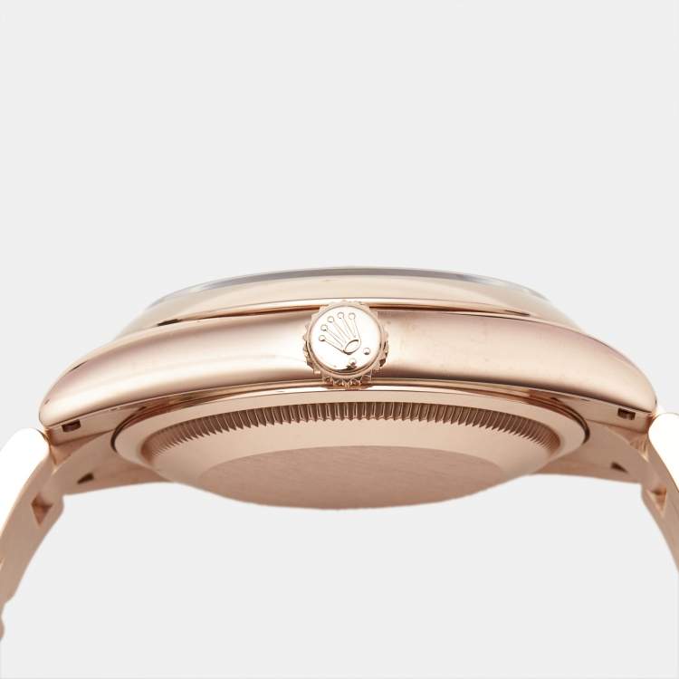 Pre Owned Rolex Day-Date 118205F Chocolate Brown Dial 18K Everose Gold Diamond Ruby Women's Wristwatch 36 mm