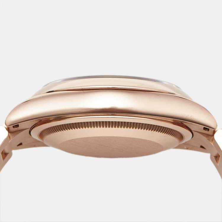 Pre Owned Rolex Day-Date 118205F Chocolate Brown Dial 18K Everose Gold Diamond Ruby Women's Wristwatch 36 mm