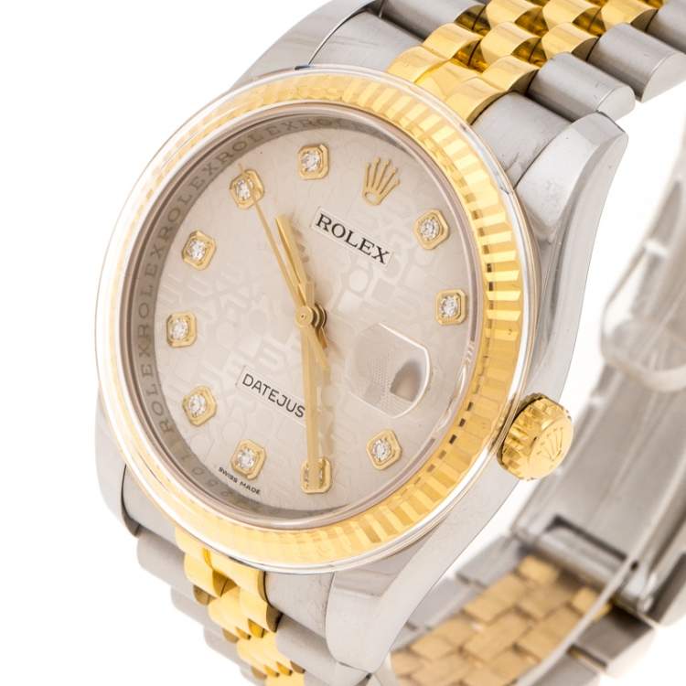 Pre Owned Rolex Silver 18K Yellow Gold Stainless Steel Diamond Datejust II 116233 Women's Wristwatch 35MM