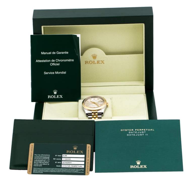 Pre Owned Rolex Silver 18K Yellow Gold Stainless Steel Diamond Datejust II 116233 Women's Wristwatch 35MM
