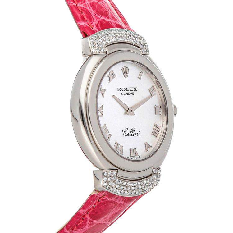 Pre Owned Rolex MOP Diamonds 18K White Gold Cellini Cellissima 6682/9 Women's Wristwatch 33 MM