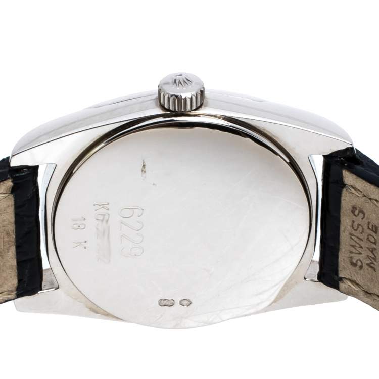 Pre Owned Rolex Black 18K White Gold Crocodile Leather Cellini Danaos 6229/9 Women's Wristwatch 25 mm