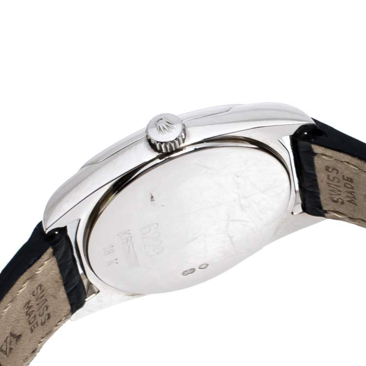 Pre Owned Rolex Black 18K White Gold Crocodile Leather Cellini Danaos 6229/9 Women's Wristwatch 25 mm