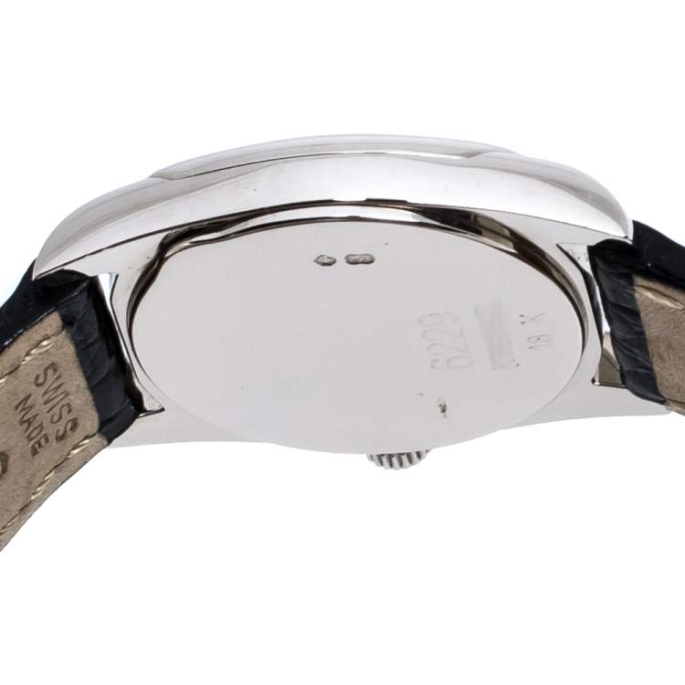 Pre Owned Rolex Black 18K White Gold Crocodile Leather Cellini Danaos 6229/9 Women's Wristwatch 25 mm