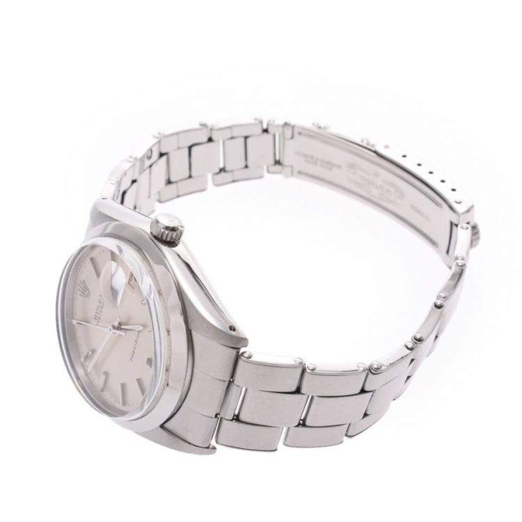 Pre Owned Rolex Silver Stainless Steel Oyster Date Precision 6694 Men's Wristwatch 34MM