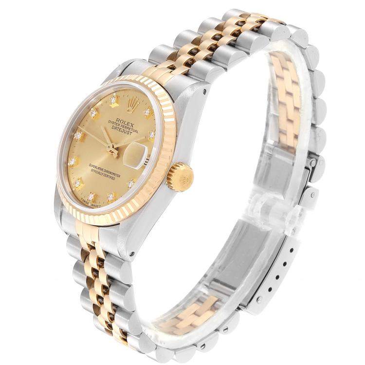 Pre Owned Rolex Champagne Diamonds 18K Yellow Gold And Stainless Steel Datejust 68273 Women's Wristwatch 31 MM