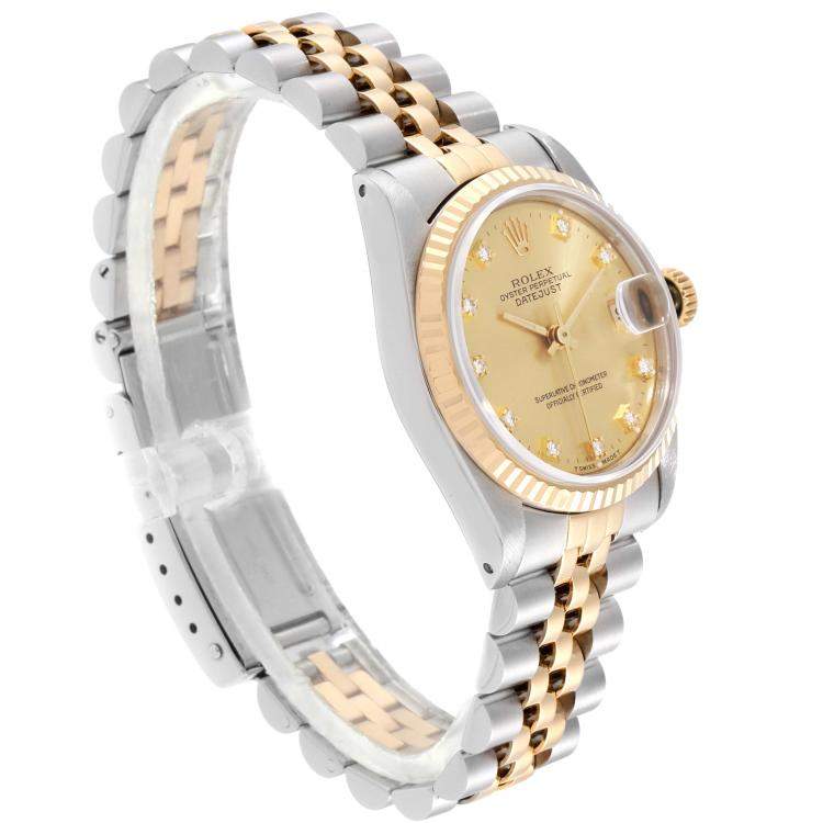 Pre Owned Rolex Champagne Diamonds 18K Yellow Gold And Stainless Steel Datejust 68273 Women's Wristwatch 31 MM