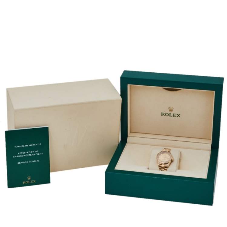 Pre Owned Rolex Champagne 18K Yellow Gold Diamond Datejust 69158 Women's Watch 26 mm