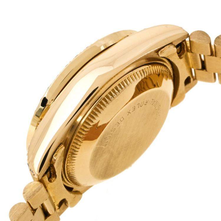 Pre Owned Rolex Champagne 18K Yellow Gold Diamond Datejust 69158 Women's Watch 26 mm