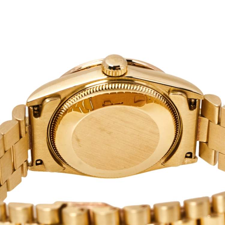 Pre Owned Rolex Black 18K Yellow Gold Diamond Datejust 68278 Women's Wristwatch 31 mm