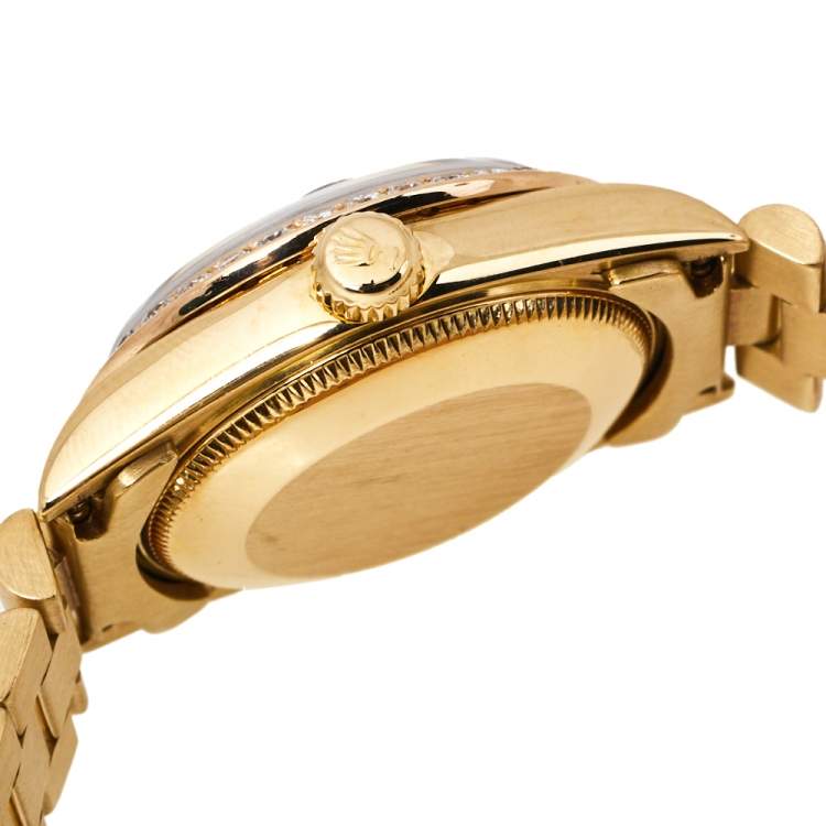 Pre Owned Rolex Black 18K Yellow Gold Diamond Datejust 68278 Women's Wristwatch 31 mm