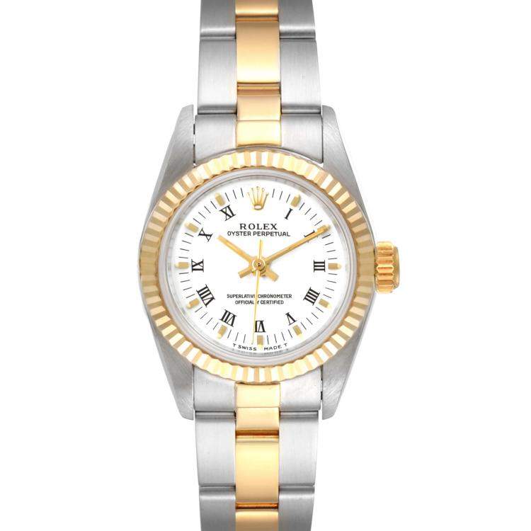 Rolex White 18k Yellow Gold And Stainless Steel Oyster Perpetual Women S Wristwatch 24 Mm Rolex Tlc