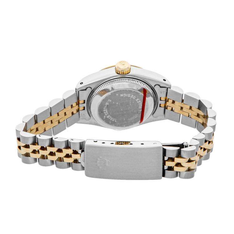 مملوكة مسبقًا Rolex Champagne 18K Yellow Gold And Stainless Steel Datejust 69173 Women's Wristwatch 26 MM