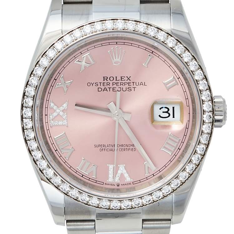 Pre Owned Rolex Pink 18K White Gold & Stainless Steel Diamonds Oyster Perpetual Datejust 126284RBR Women's Wristwatch 36 mm