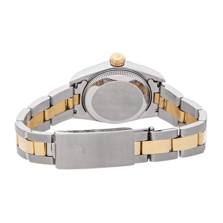 Pre Owned Rolex Champagne Diamonds 18K Yellow Gold And Stainless Steel Oyster Perpetual 67193 Women's Wristwatch 24 MM