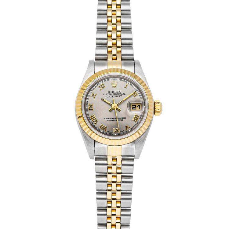 Pre Owned Rolex Silver 18k Yellow Gold And Stainless Steel Datejust 69173 Women's Wristwatch 26 MM