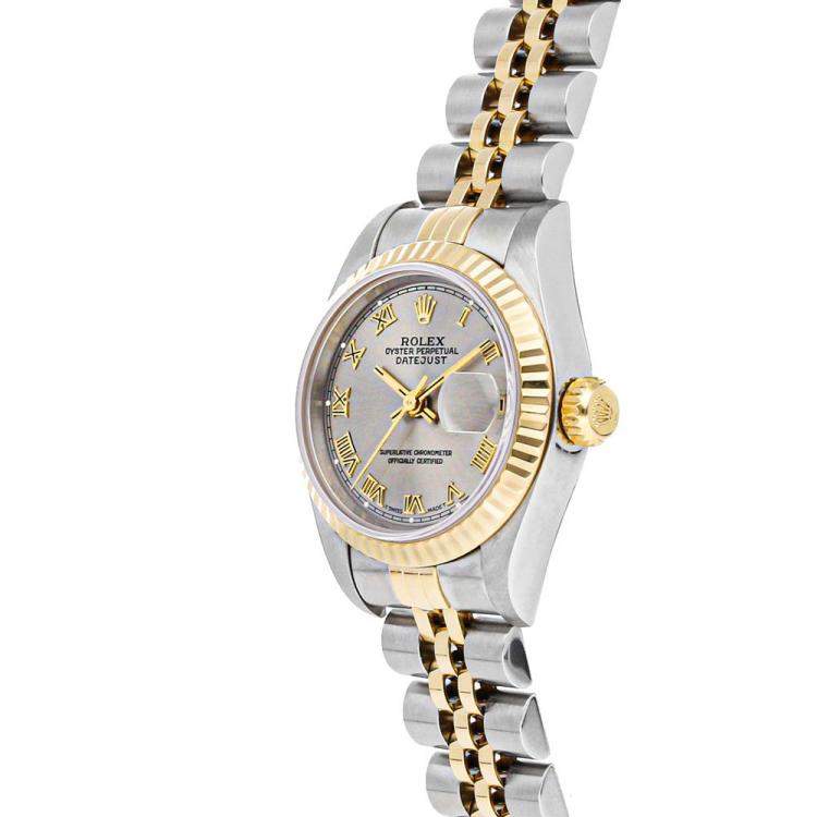Pre Owned Rolex Silver 18k Yellow Gold And Stainless Steel Datejust 69173 Women's Wristwatch 26 MM