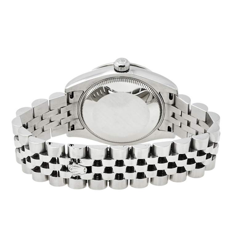 Pre Owned Rolex Floral Rhodium 18K White Gold Stainless Steel Diamond Datejust 178344RFJ Women's Wristwatch 31 mm