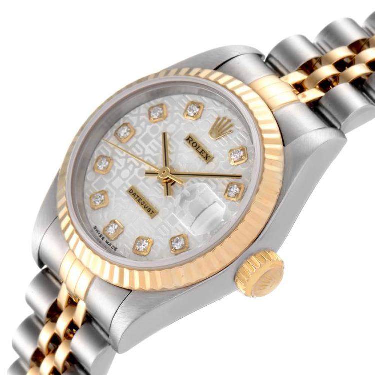 Pre Owned Rolex Silver Diamonds 18K Yellow Gold And Stainless Steel Datejust 79173 Women's Wristwatch 26 MM