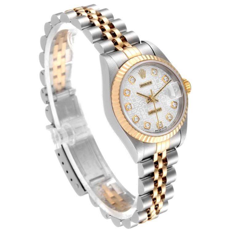 Pre Owned Rolex Silver Diamonds 18K Yellow Gold And Stainless Steel Datejust 79173 Women's Wristwatch 26 MM