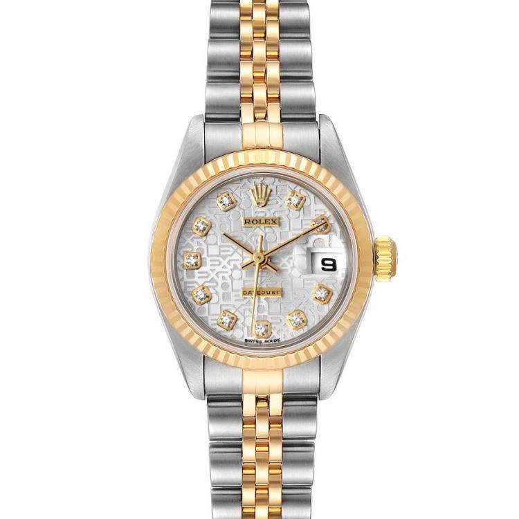 Pre Owned Rolex Silver Diamonds 18K Yellow Gold And Stainless Steel Datejust 79173 Women's Wristwatch 26 MM