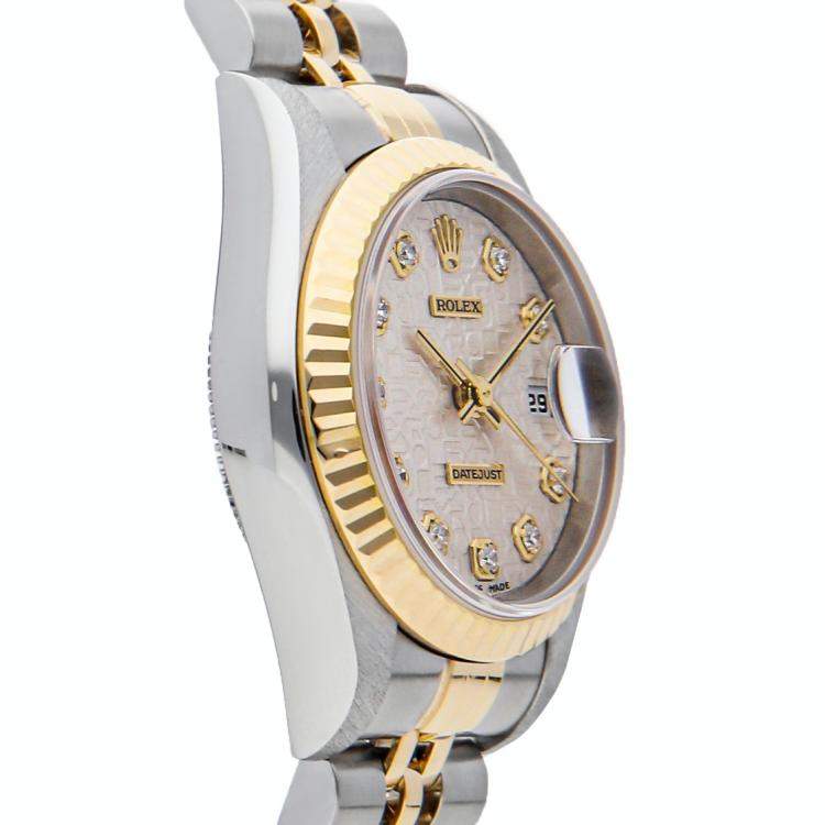 Pre Owned Rolex Silver Diamonds 18K Yellow Gold And Stainless Steel Datejust 79173 Women's Wristwatch 26 MM