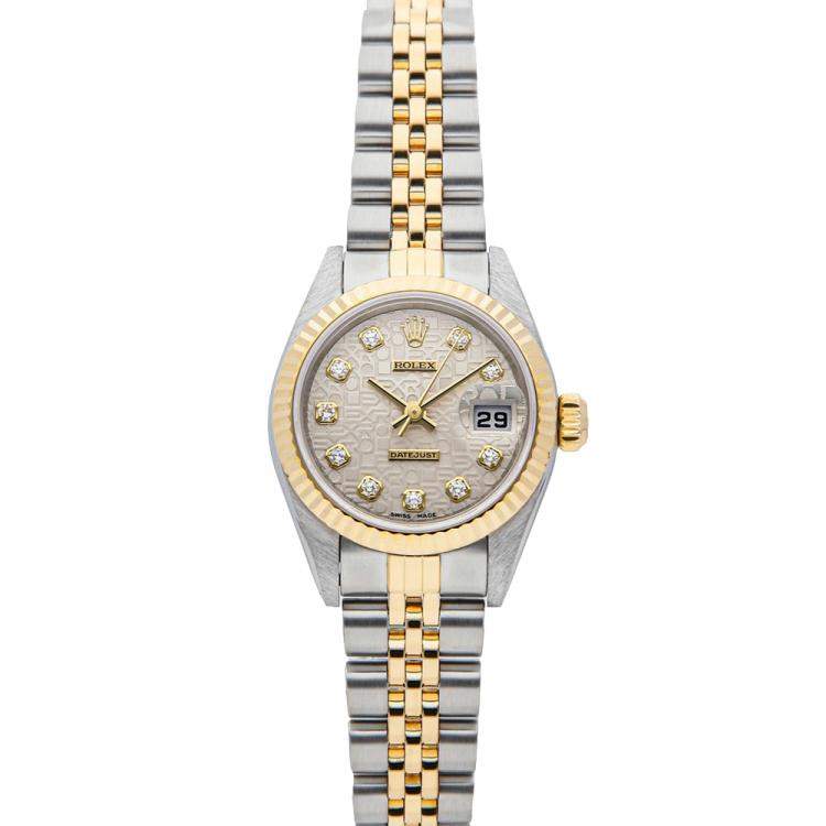 Pre Owned Rolex Silver Diamonds 18K Yellow Gold And Stainless Steel Datejust 79173 Women's Wristwatch 26 MM