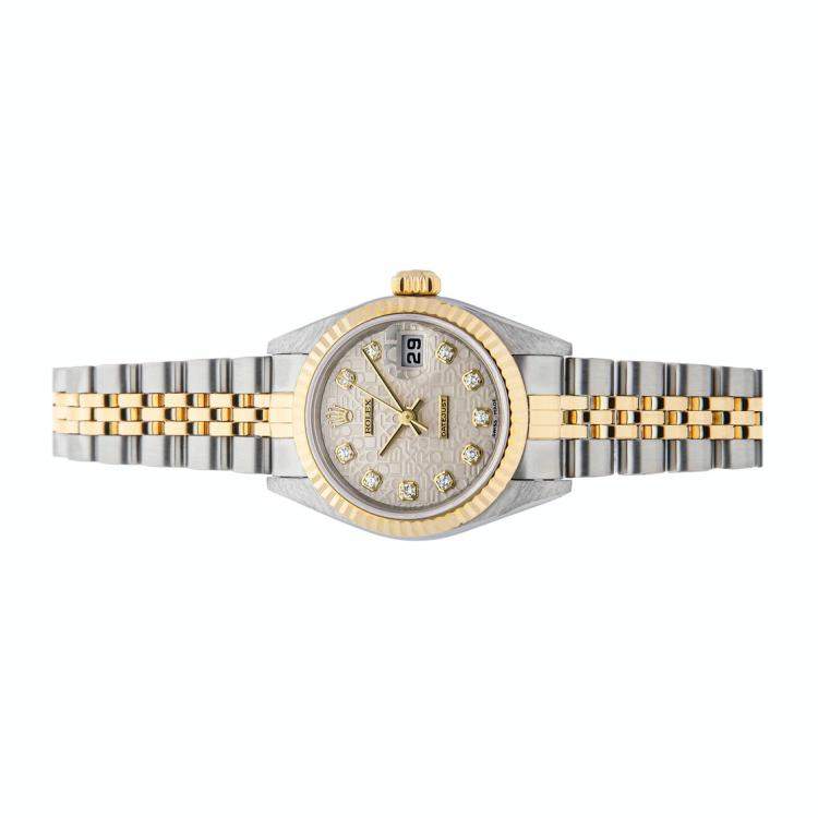 Pre Owned Rolex Silver Diamonds 18K Yellow Gold And Stainless Steel Datejust 79173 Women's Wristwatch 26 MM
