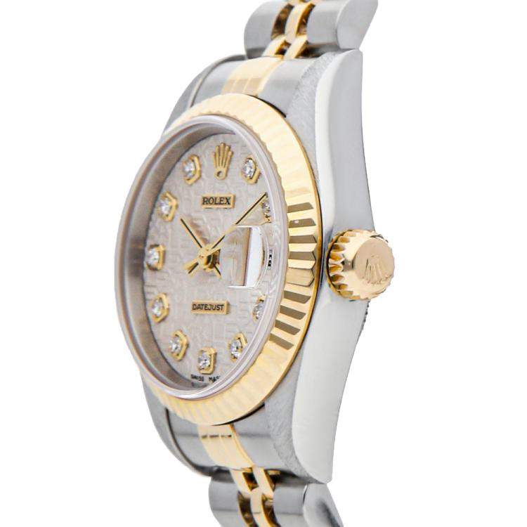 Pre Owned Rolex Silver Diamonds 18K Yellow Gold And Stainless Steel Datejust 79173 Women's Wristwatch 26 MM
