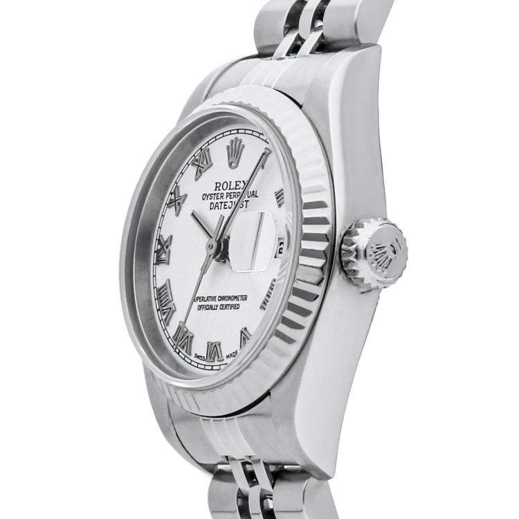 Pre Owned Rolex White 18k White Gold And Stainless Steel Datejust 79174 Women's Wristwatch 26 MM