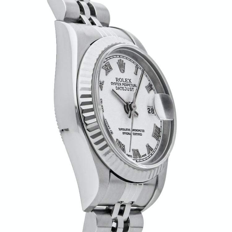 Pre Owned Rolex White 18k White Gold And Stainless Steel Datejust 79174 Women's Wristwatch 26 MM