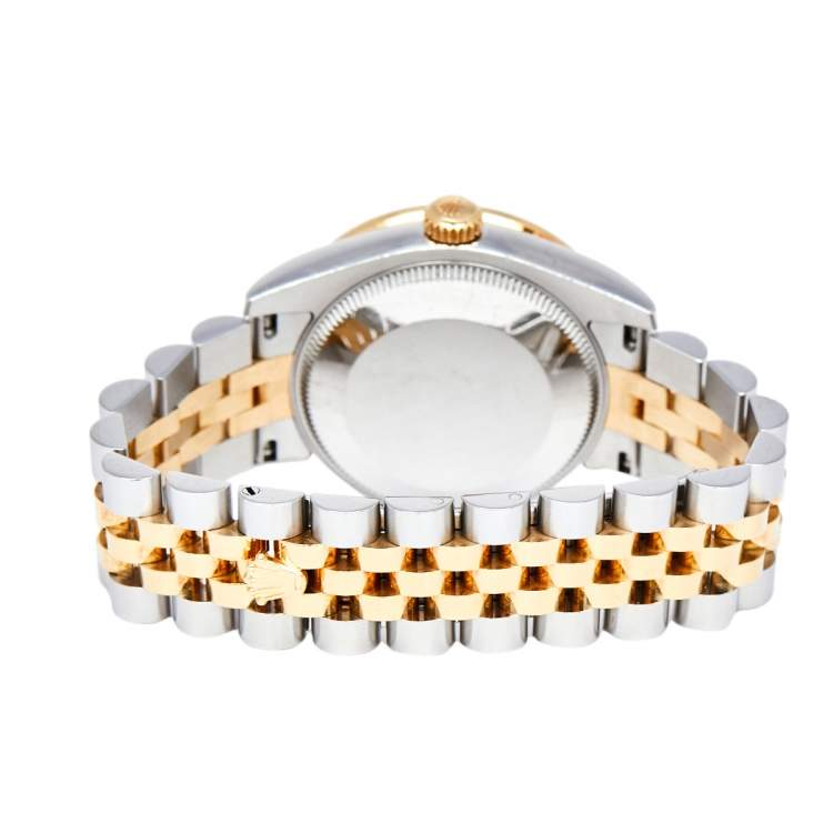 مملوكة مسبقًا Rolex Green 18K Yellow Gold & Stainless Steel Diamond Datejust 178383 Automatic Women's Wristwatch 31 mm