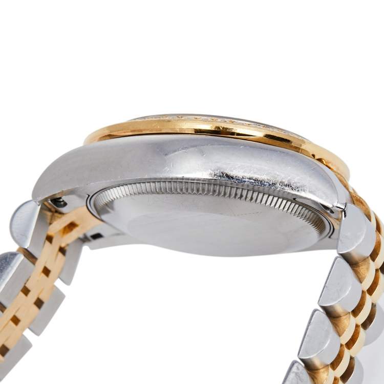 مملوكة مسبقًا Rolex Green 18K Yellow Gold & Stainless Steel Diamond Datejust 178383 Automatic Women's Wristwatch 31 mm