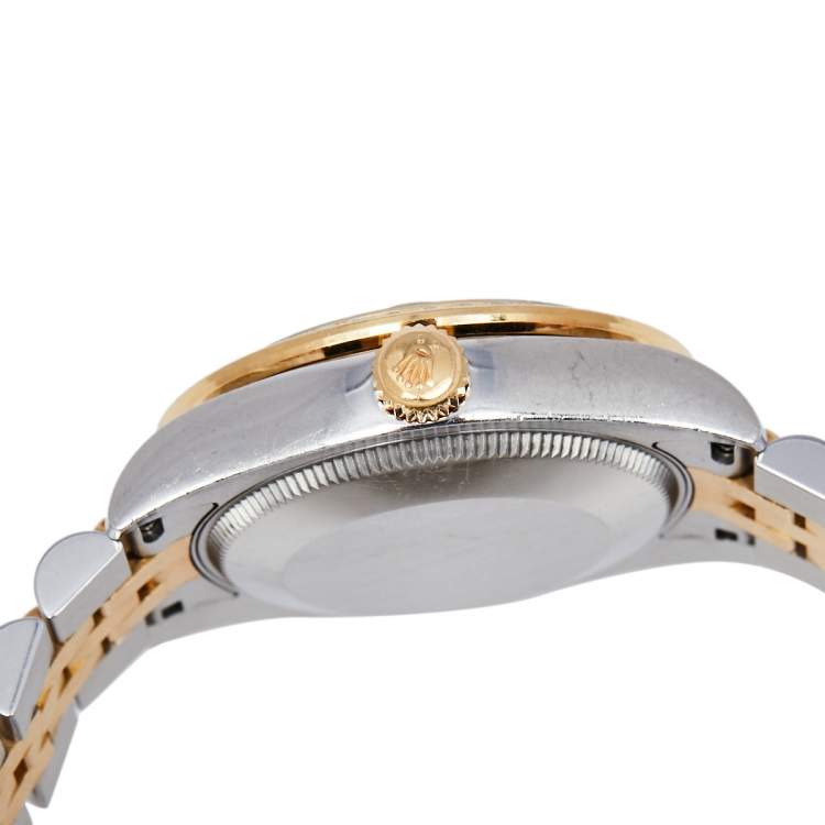 مملوكة مسبقًا Rolex Green 18K Yellow Gold & Stainless Steel Diamond Datejust 178383 Automatic Women's Wristwatch 31 mm