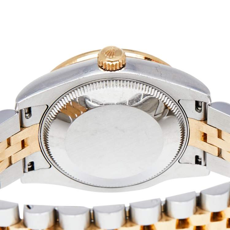 مملوكة مسبقًا Rolex Green 18K Yellow Gold & Stainless Steel Diamond Datejust 178383 Automatic Women's Wristwatch 31 mm